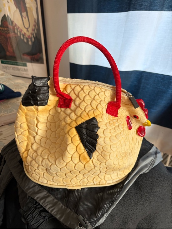 Handbags - Novelty Yellow Chicken-Shaped Women’s Handbag with Red Handles